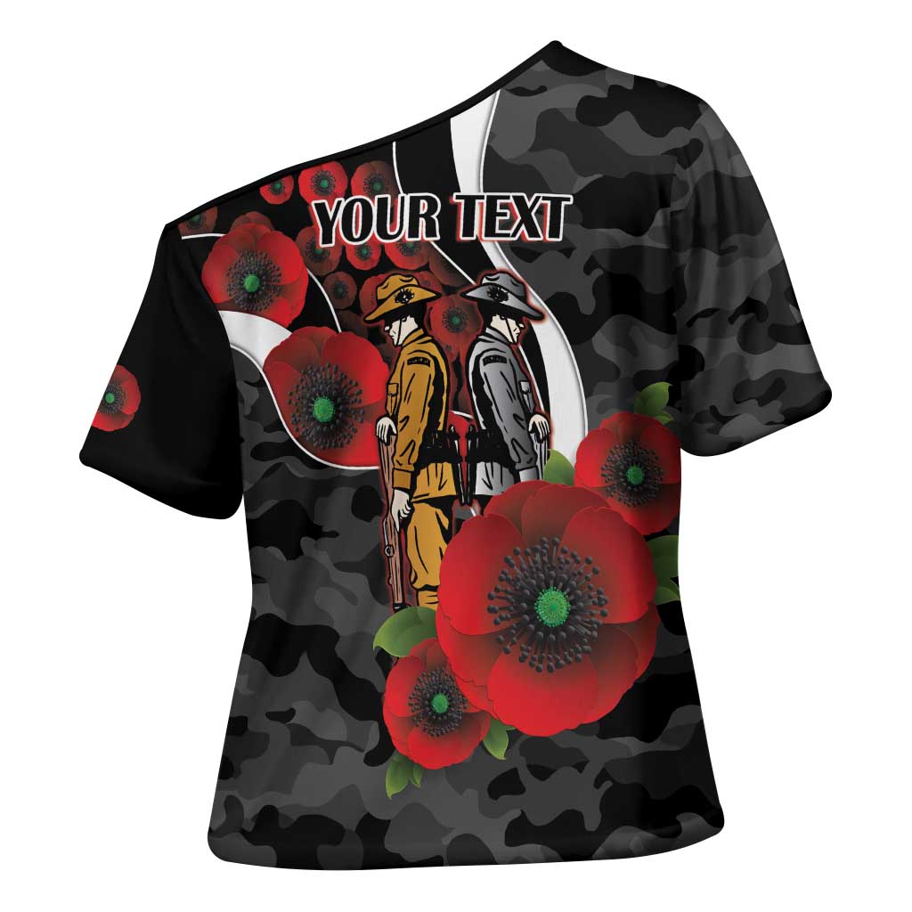 Collingwood Magpies ANZAC Personalised Cross Shoulder Shirt Lest We Forget Poppy Camo