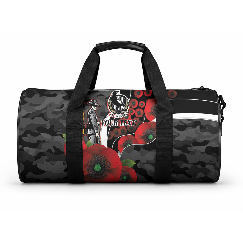 Collingwood Magpies ANZAC Personalised Duffle Bag Lest We Forget Poppy Camo