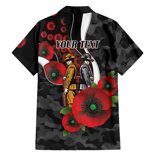 Collingwood Magpies ANZAC Personalised Family Matching Long Sleeve Bodycon Dress and Hawaiian Shirt Lest We Forget Poppy Camo