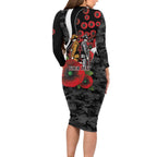Collingwood Magpies ANZAC Personalised Family Matching Long Sleeve Bodycon Dress and Hawaiian Shirt Lest We Forget Poppy Camo