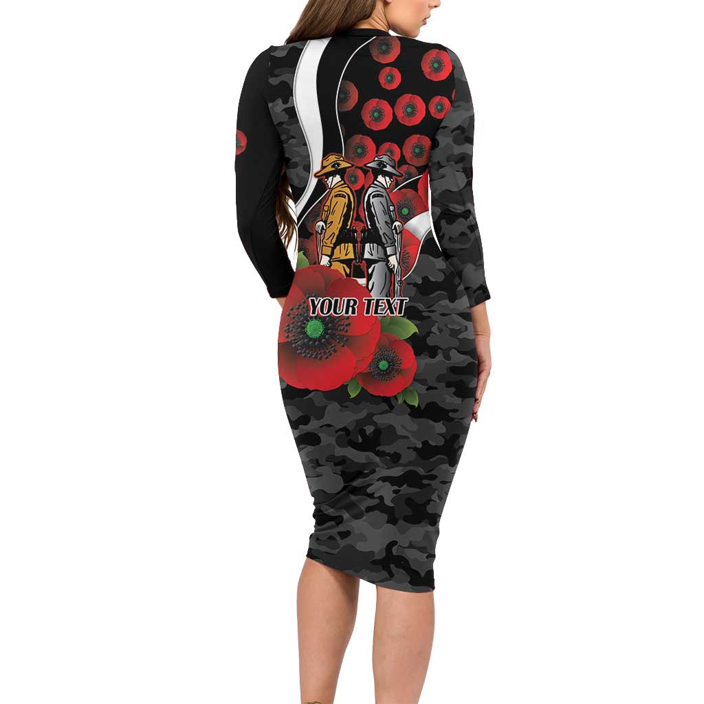 Collingwood Magpies ANZAC Personalised Family Matching Long Sleeve Bodycon Dress and Hawaiian Shirt Lest We Forget Poppy Camo