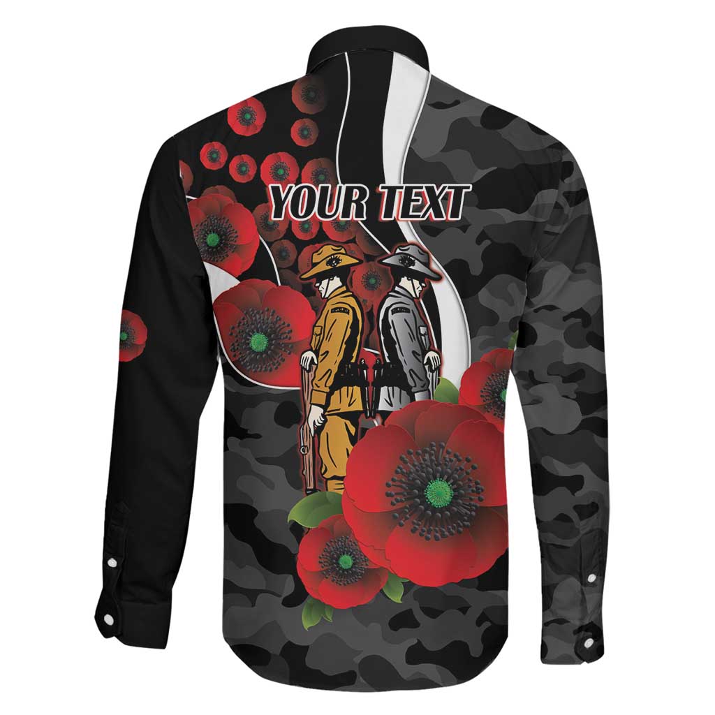 Collingwood Magpies ANZAC Personalised Family Matching Off The Shoulder Long Sleeve Dress and Hawaiian Shirt Lest We Forget Poppy Camo
