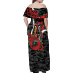Collingwood Magpies ANZAC Personalised Family Matching Off Shoulder Maxi Dress and Hawaiian Shirt Lest We Forget Poppy Camo