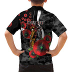 Collingwood Magpies ANZAC Personalised Family Matching Off Shoulder Short Dress and Hawaiian Shirt Lest We Forget Poppy Camo