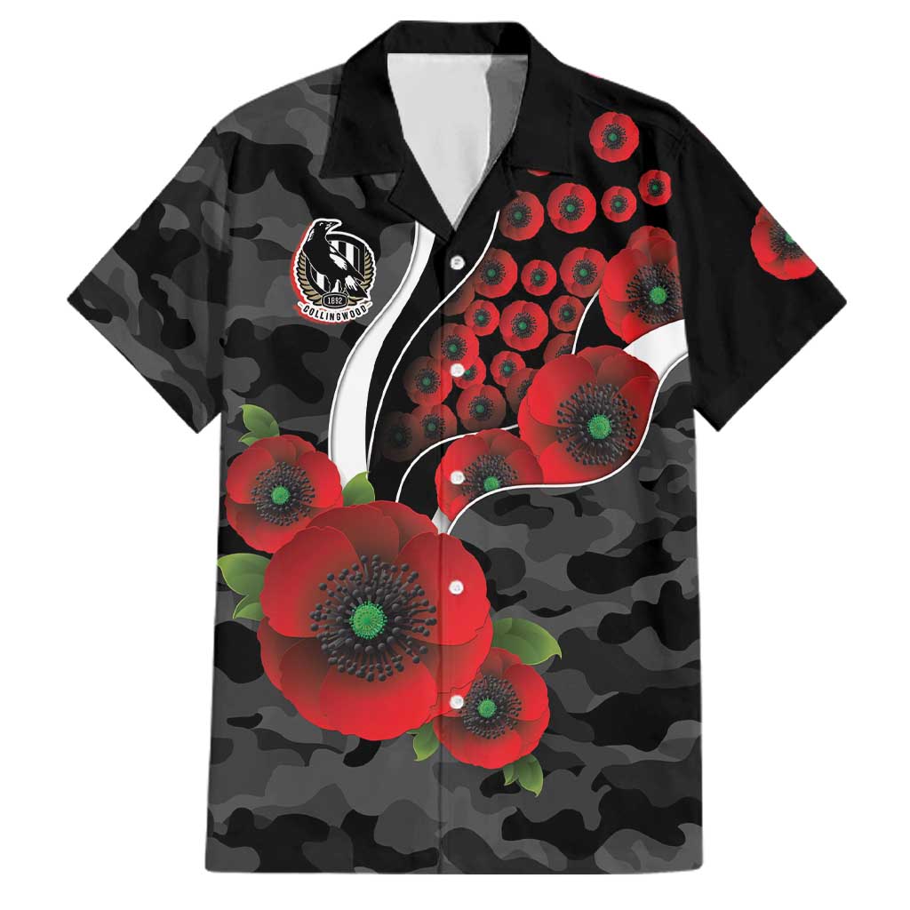 Collingwood Magpies ANZAC Personalised Family Matching Off Shoulder Short Dress and Hawaiian Shirt Lest We Forget Poppy Camo