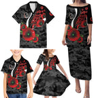 Collingwood Magpies ANZAC Personalised Family Matching Puletasi and Hawaiian Shirt Lest We Forget Poppy Camo