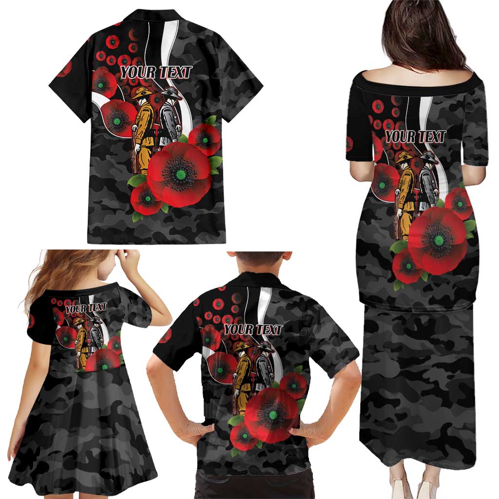 Collingwood Magpies ANZAC Personalised Family Matching Puletasi and Hawaiian Shirt Lest We Forget Poppy Camo