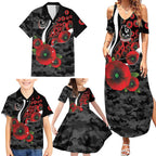 Collingwood Magpies ANZAC Personalised Family Matching Summer Maxi Dress and Hawaiian Shirt Lest We Forget Poppy Camo
