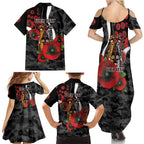 Collingwood Magpies ANZAC Personalised Family Matching Summer Maxi Dress and Hawaiian Shirt Lest We Forget Poppy Camo