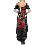 Collingwood Magpies ANZAC Personalised Family Matching Summer Maxi Dress and Hawaiian Shirt Lest We Forget Poppy Camo
