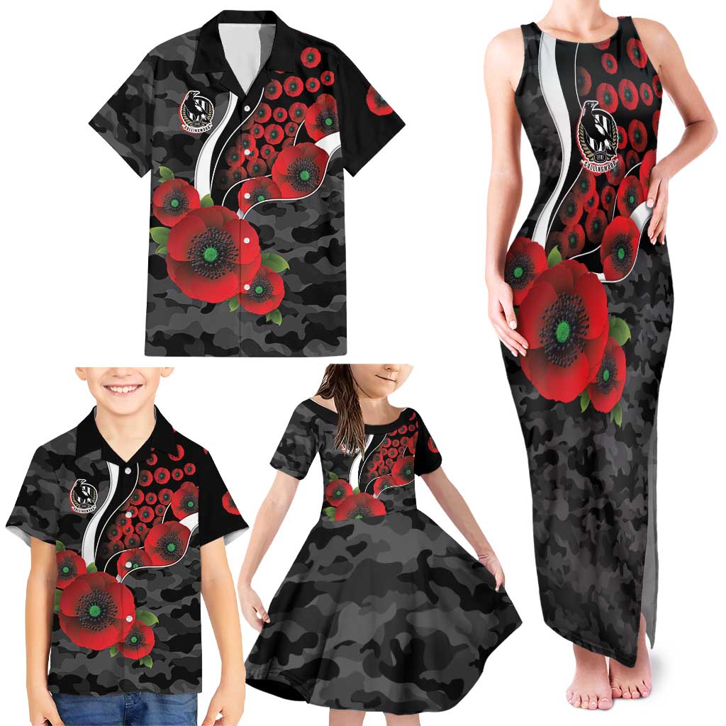 Collingwood Magpies ANZAC Personalised Family Matching Tank Maxi Dress and Hawaiian Shirt Lest We Forget Poppy Camo