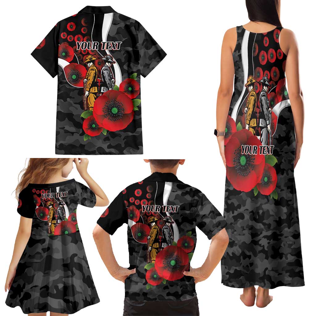 Collingwood Magpies ANZAC Personalised Family Matching Tank Maxi Dress and Hawaiian Shirt Lest We Forget Poppy Camo