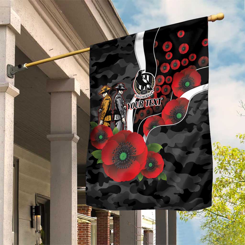 Collingwood Magpies ANZAC Personalised Garden Flag Lest We Forget Poppy Camo