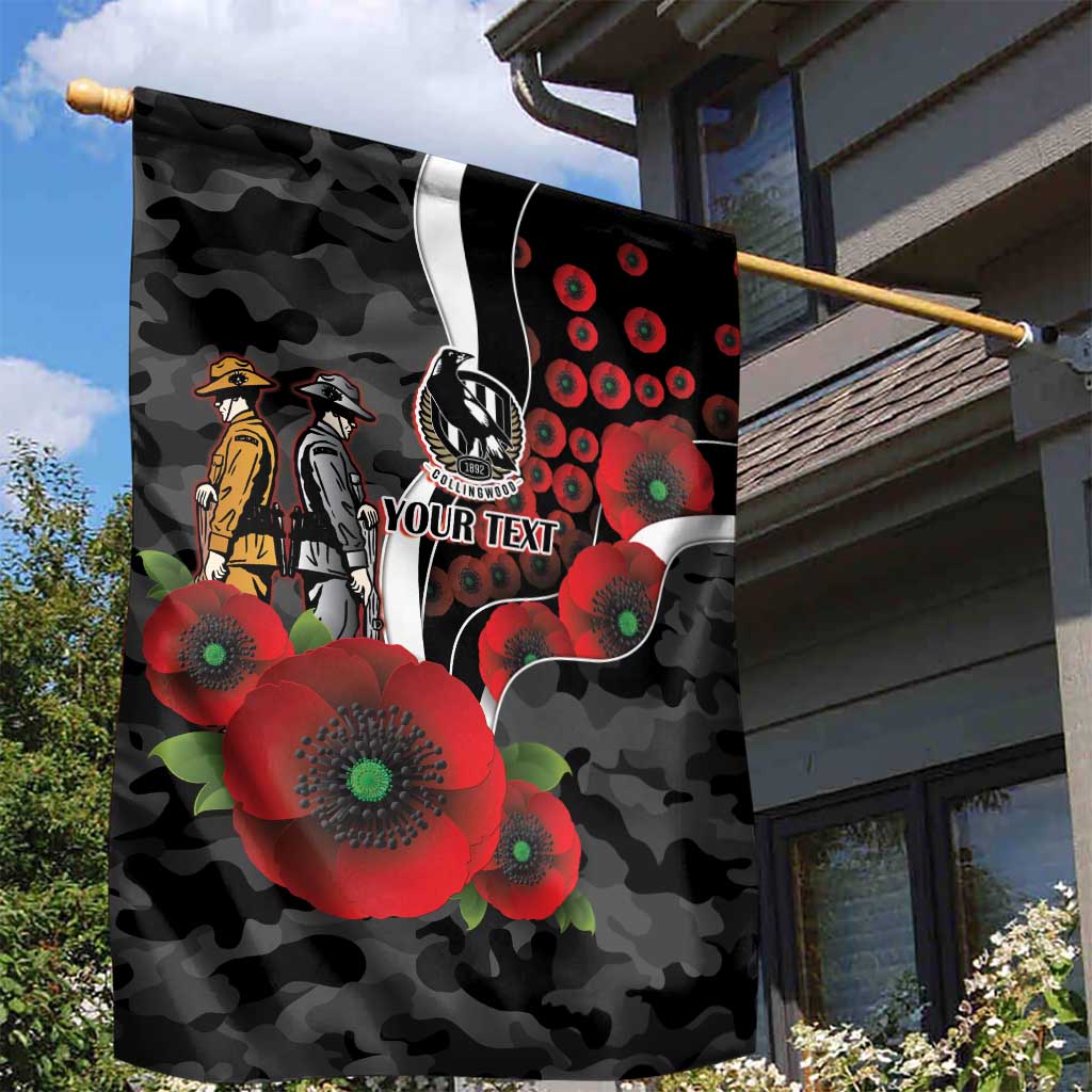 Collingwood Magpies ANZAC Personalised Garden Flag Lest We Forget Poppy Camo