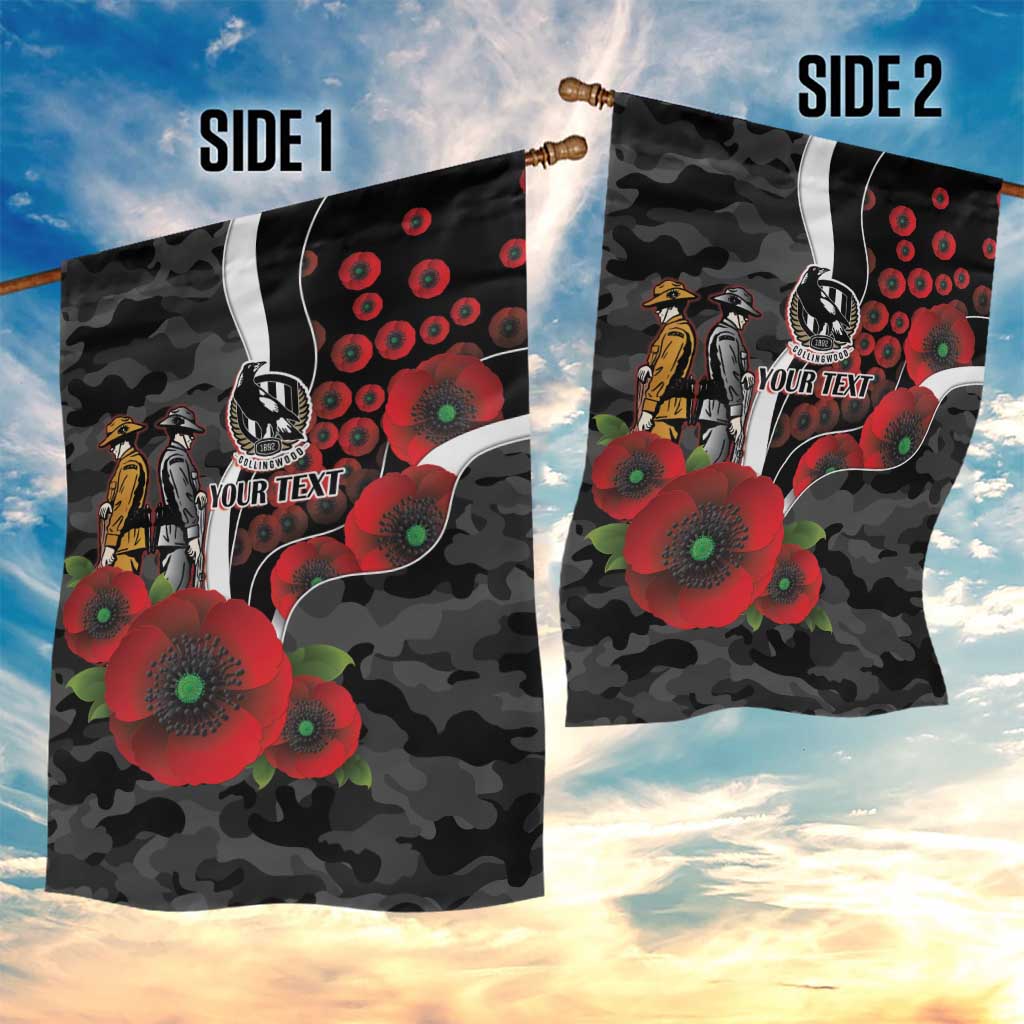 Collingwood Magpies ANZAC Personalised Garden Flag Lest We Forget Poppy Camo