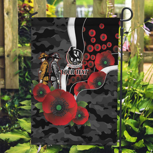 Collingwood Magpies ANZAC Personalised Garden Flag Lest We Forget Poppy Camo