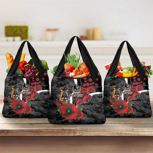 Collingwood Magpies ANZAC Personalised Grocery Bag Lest We Forget Poppy Camo