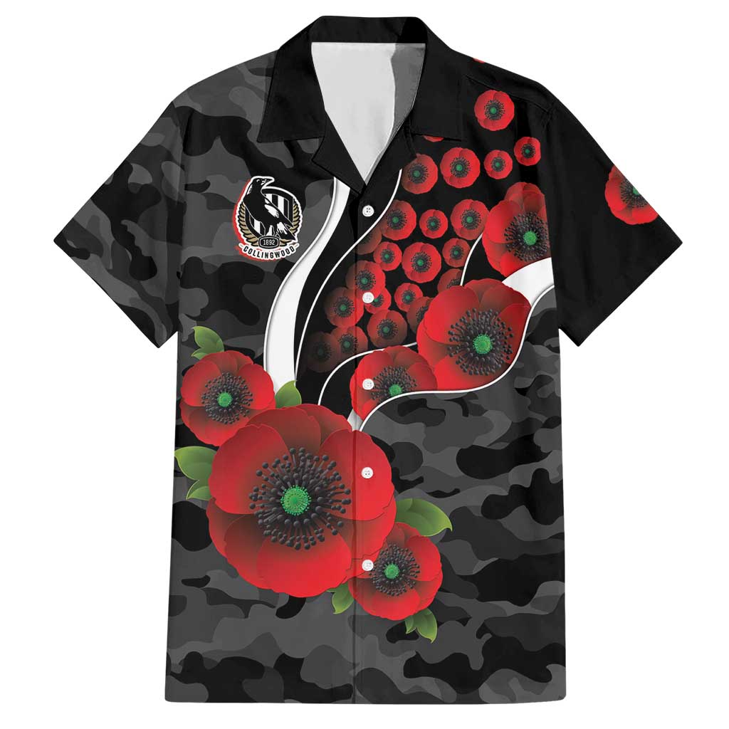 Collingwood Magpies ANZAC Personalised Hawaiian Shirt Lest We Forget Poppy Camo