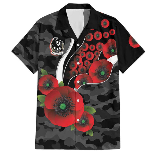 Collingwood Magpies ANZAC Personalised Hawaiian Shirt Lest We Forget Poppy Camo