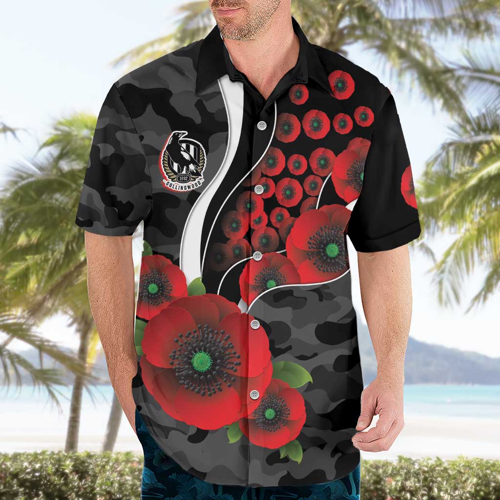 Collingwood Magpies ANZAC Personalised Hawaiian Shirt Lest We Forget Poppy Camo