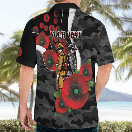 Collingwood Magpies ANZAC Personalised Hawaiian Shirt Lest We Forget Poppy Camo