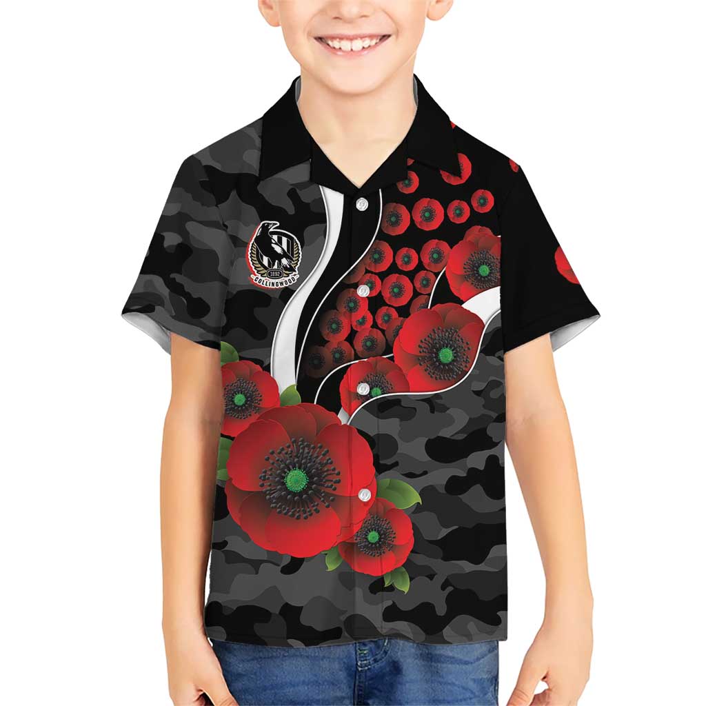 Collingwood Magpies ANZAC Personalised Hawaiian Shirt Lest We Forget Poppy Camo