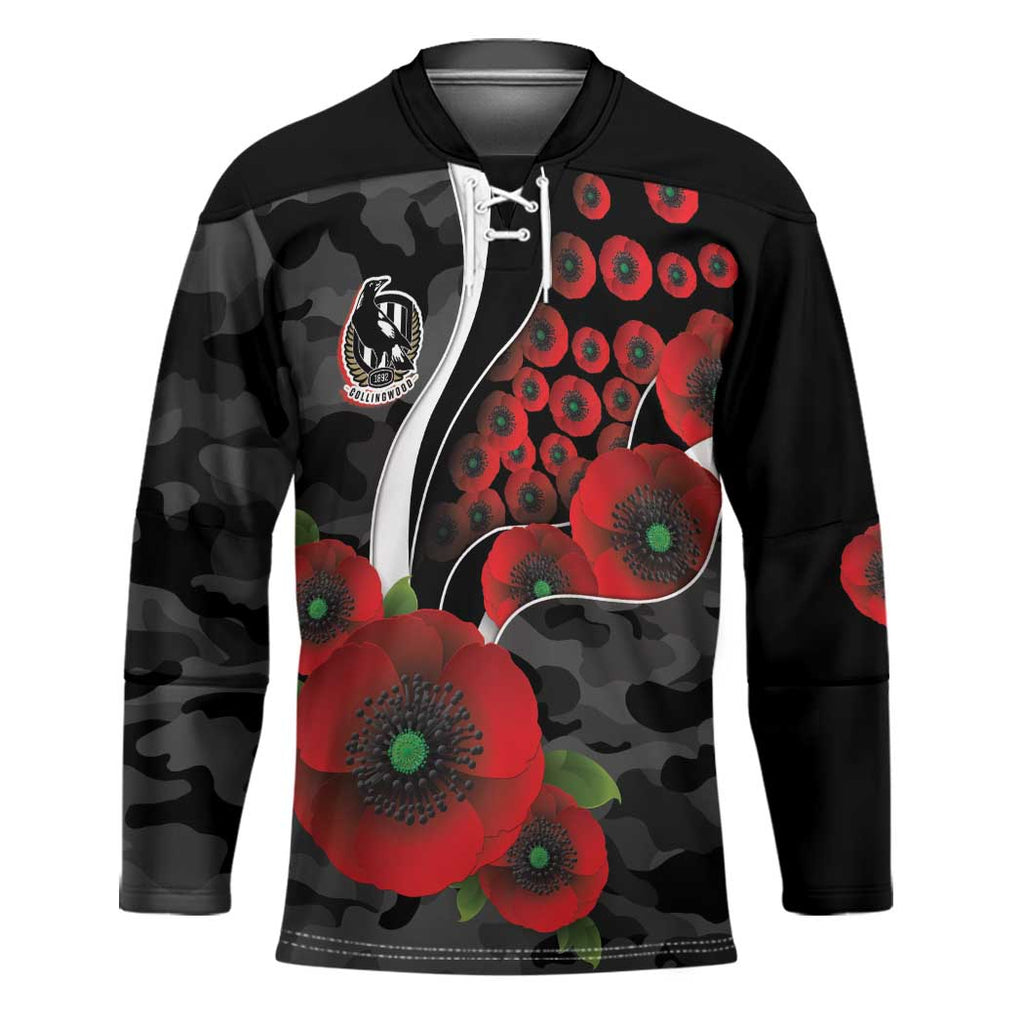 Collingwood Magpies ANZAC Personalised Hockey Jersey Lest We Forget Poppy Camo
