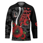 Collingwood Magpies ANZAC Personalised Hockey Jersey Lest We Forget Poppy Camo
