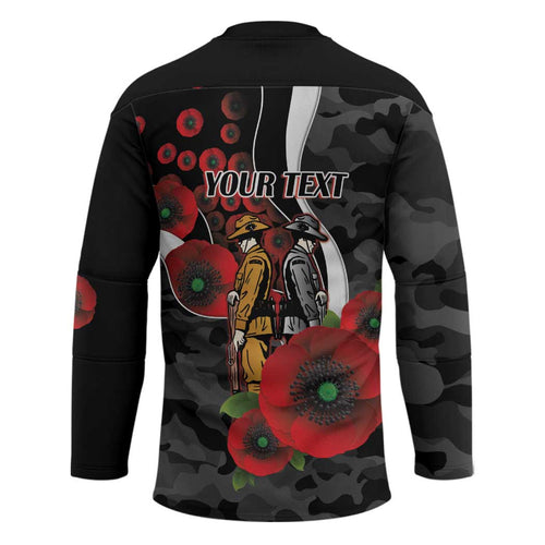 Collingwood Magpies ANZAC Personalised Hockey Jersey Lest We Forget Poppy Camo