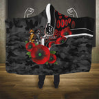 Collingwood Magpies ANZAC Personalised Hooded Blanket Lest We Forget Poppy Camo