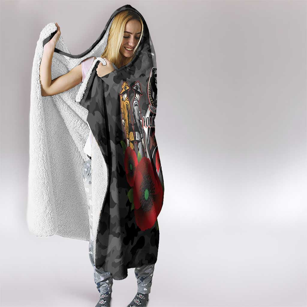 Collingwood Magpies ANZAC Personalised Hooded Blanket Lest We Forget Poppy Camo