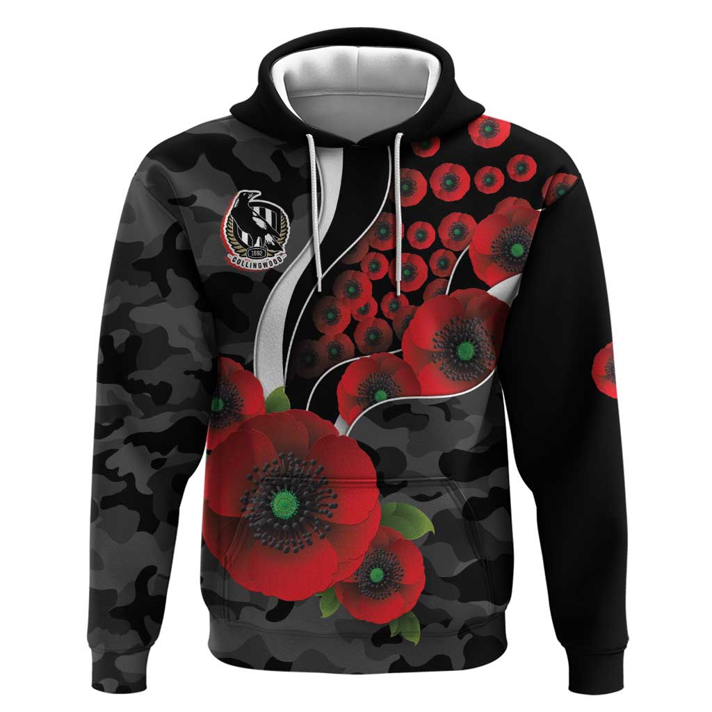 Collingwood Magpies ANZAC Personalised Hoodie Lest We Forget Poppy Camo