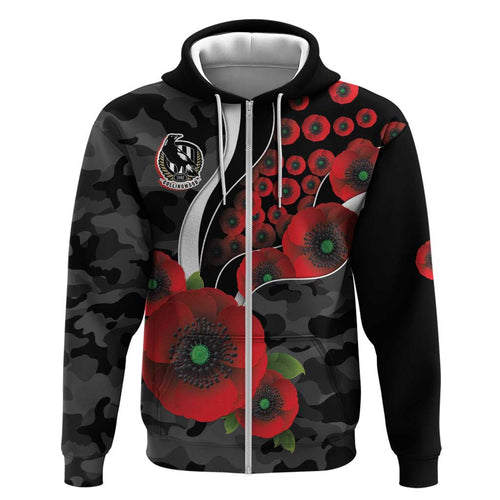 Collingwood Magpies ANZAC Personalised Hoodie Lest We Forget Poppy Camo