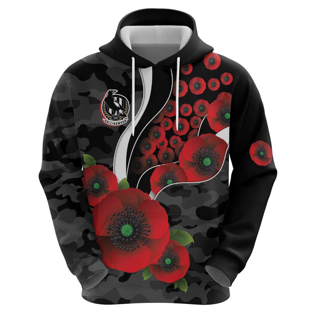 Collingwood Magpies ANZAC Personalised Hoodie Lest We Forget Poppy Camo