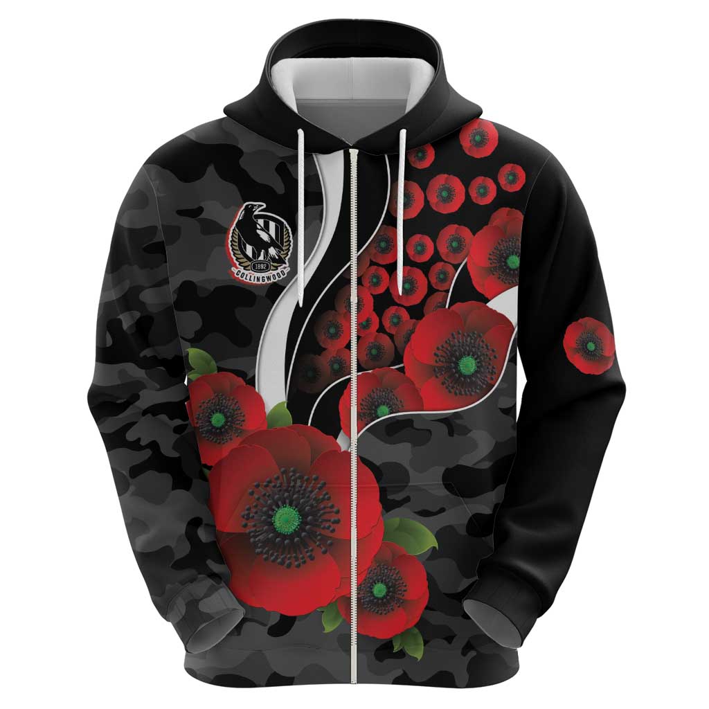 Collingwood Magpies ANZAC Personalised Hoodie Lest We Forget Poppy Camo