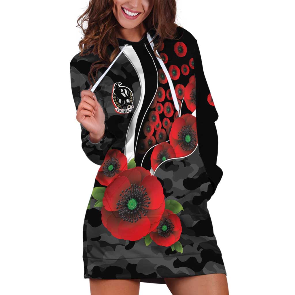 Collingwood Magpies ANZAC Personalised Hoodie Dress Lest We Forget Poppy Camo