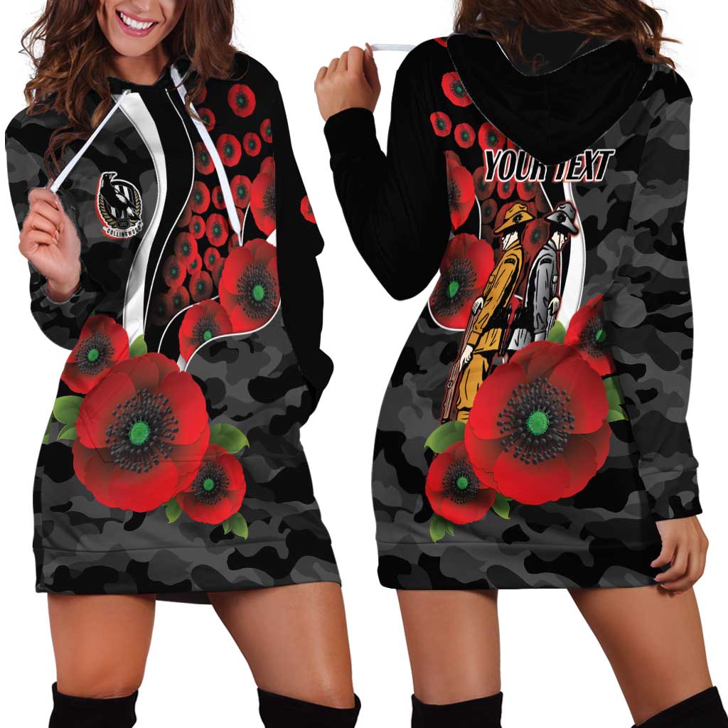 Collingwood Magpies ANZAC Personalised Hoodie Dress Lest We Forget Poppy Camo