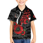 Collingwood Magpies ANZAC Personalised Kid Hawaiian Shirt Lest We Forget Poppy Camo