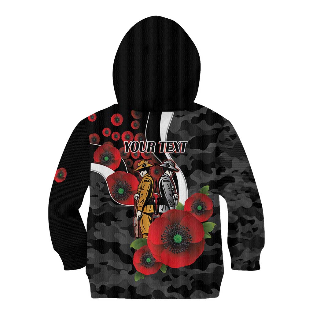 Collingwood Magpies ANZAC Personalised Kid Hoodie Lest We Forget Poppy Camo