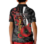 Collingwood Magpies ANZAC Personalised Kid Polo Shirt Lest We Forget Poppy Camo
