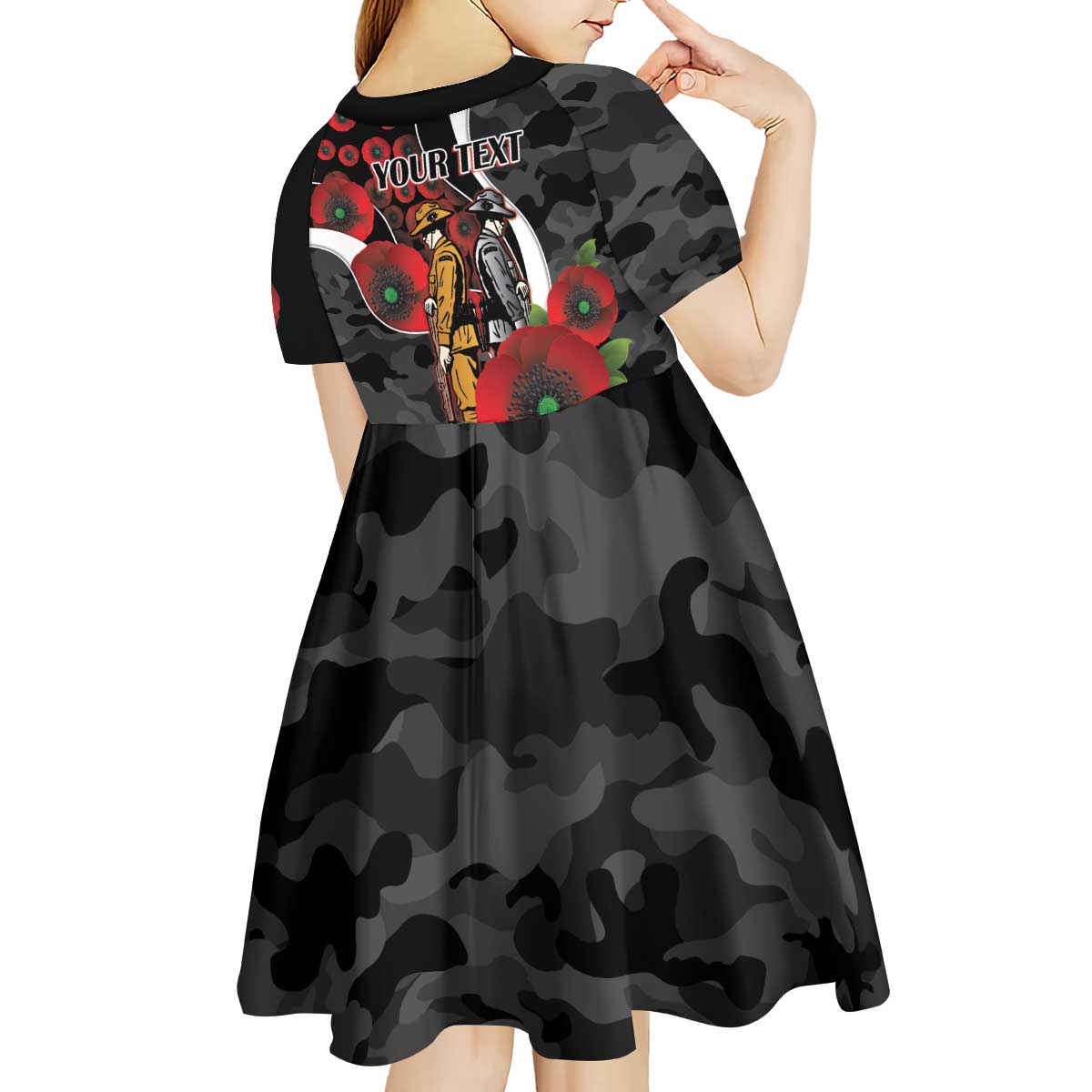 Collingwood Magpies ANZAC Personalised Kid Short Sleeve Dress Lest We Forget Poppy Camo