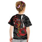 Collingwood Magpies ANZAC Personalised Kid T Shirt Lest We Forget Poppy Camo