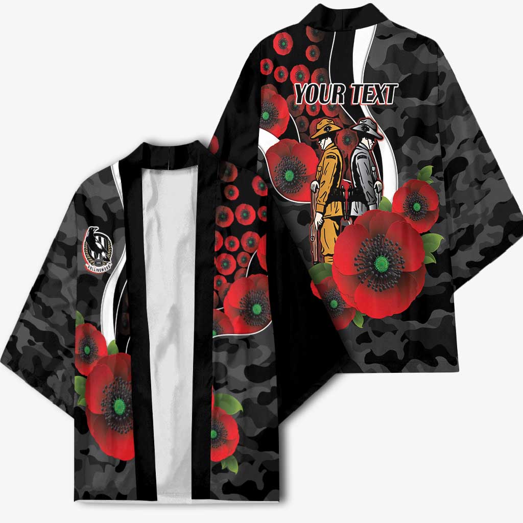 Collingwood Magpies ANZAC Personalised Kimono Lest We Forget Poppy Camo