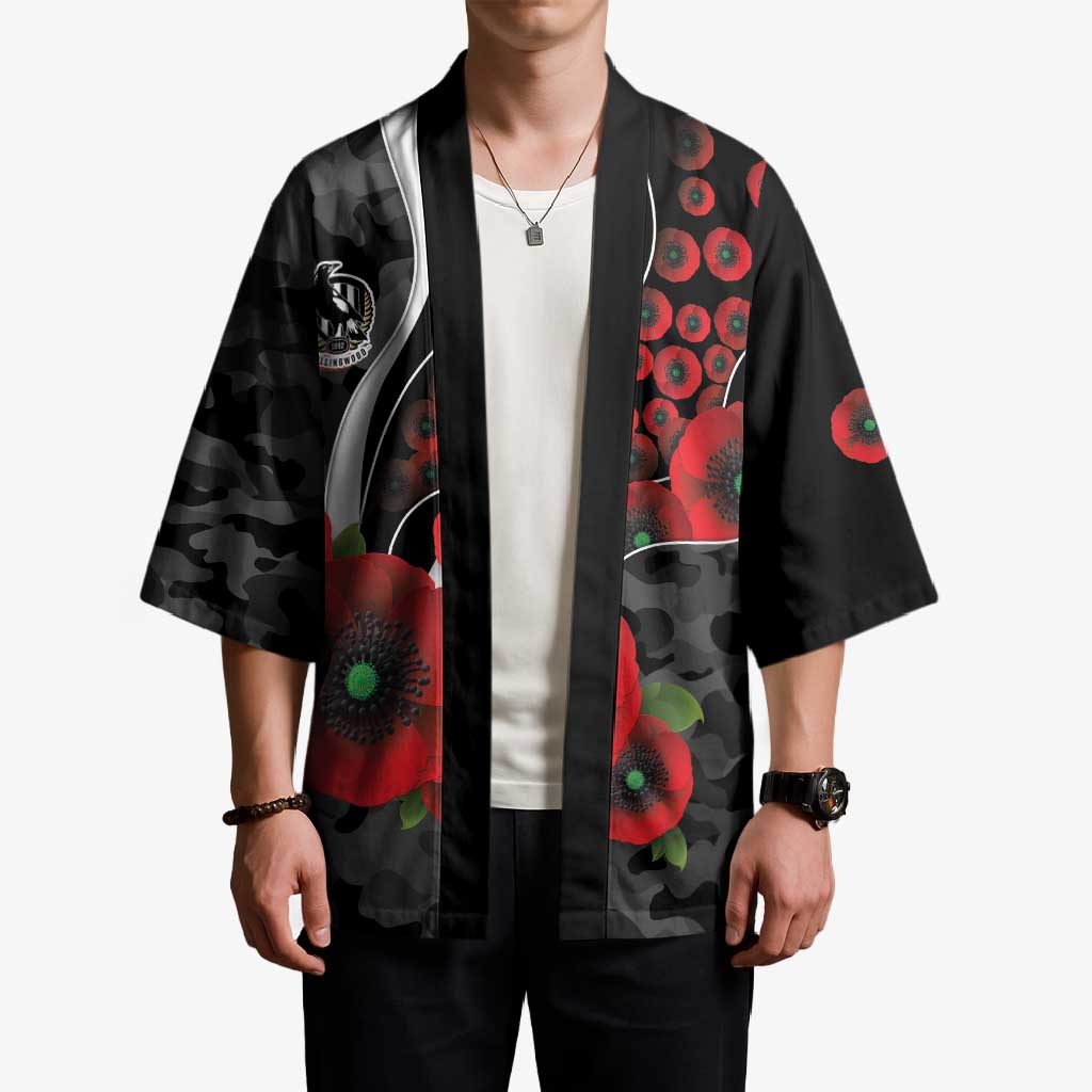 Collingwood Magpies ANZAC Personalised Kimono Lest We Forget Poppy Camo