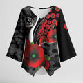 Collingwood Magpies ANZAC Personalised Kimono Sleeve Blouse Lest We Forget Poppy Camo