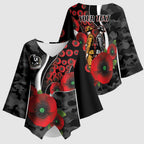 Collingwood Magpies ANZAC Personalised Kimono Sleeve Blouse Lest We Forget Poppy Camo
