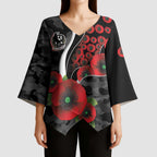 Collingwood Magpies ANZAC Personalised Kimono Sleeve Blouse Lest We Forget Poppy Camo