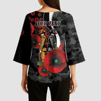 Collingwood Magpies ANZAC Personalised Kimono Sleeve Blouse Lest We Forget Poppy Camo