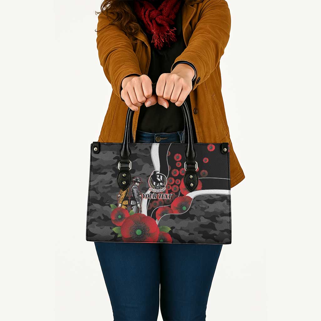 Collingwood Magpies ANZAC Personalised Leather Bag Lest We Forget Poppy Camo