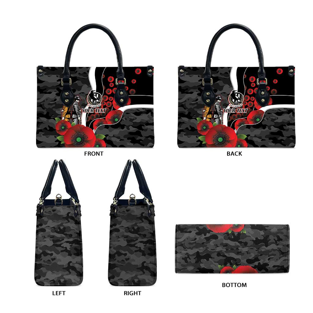 Collingwood Magpies ANZAC Personalised Leather Bag Lest We Forget Poppy Camo
